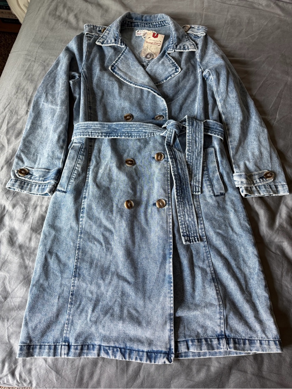Stoosh Vintage Denim Light Blue Denim Trench Coat